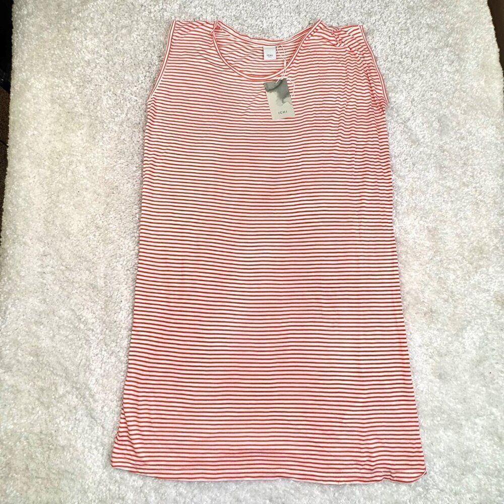 ICHI Jacrobi Dress Sleeveless Orange Striped Large NEW